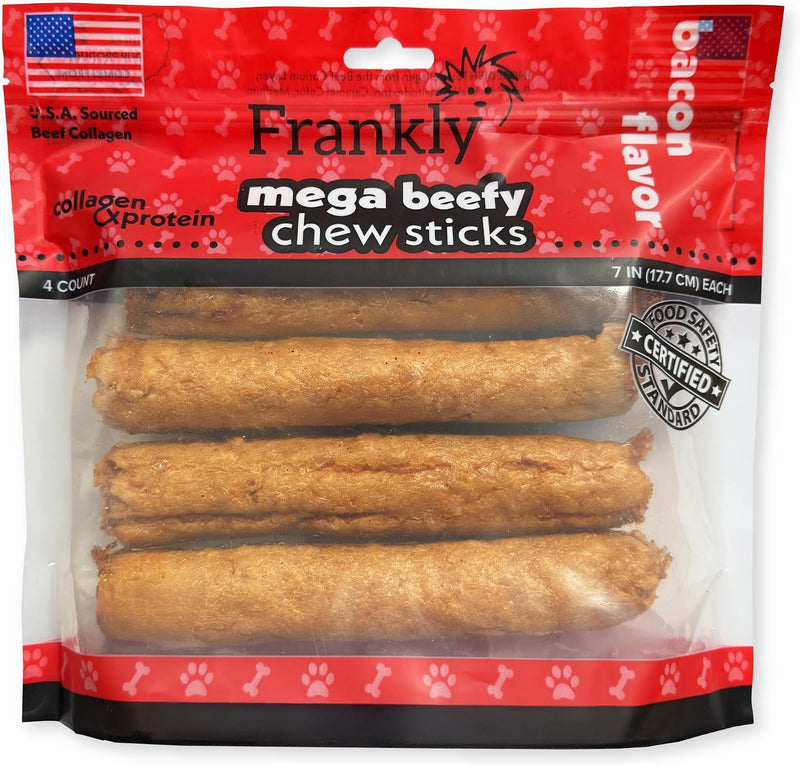 Frankly Pet Original Bacon Flavored Mega Beefy Chew Sticks for Dogs - High Protein Collegen Packed - Healthy Dog Treat -