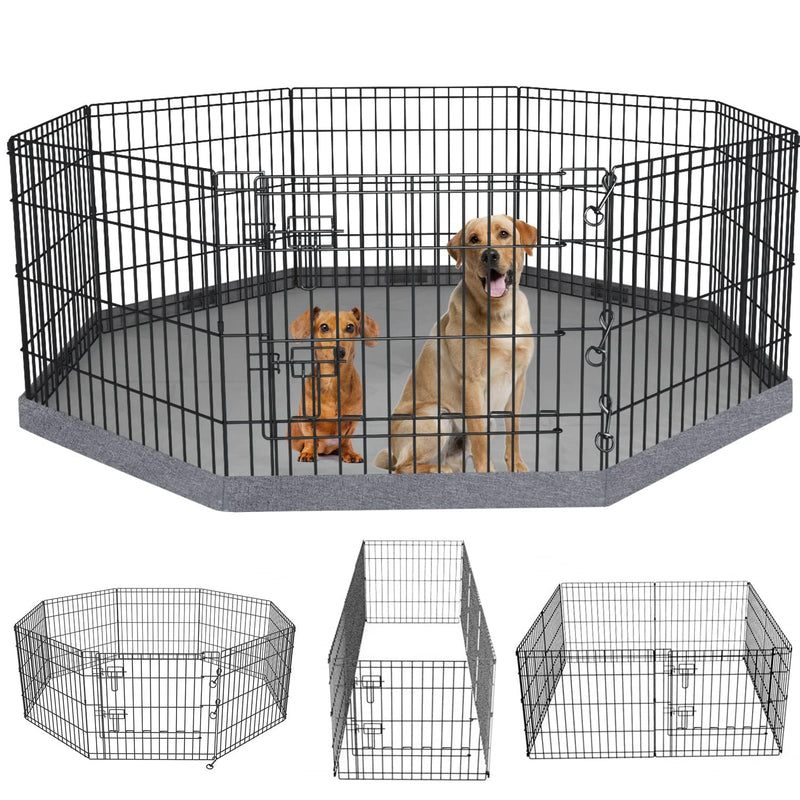 PETIME Foldable Metal Dog Exercise Pen/Pet Puppy Playpen Kennels Yard Fence Indoor/Outdoor 8 Panel 24
