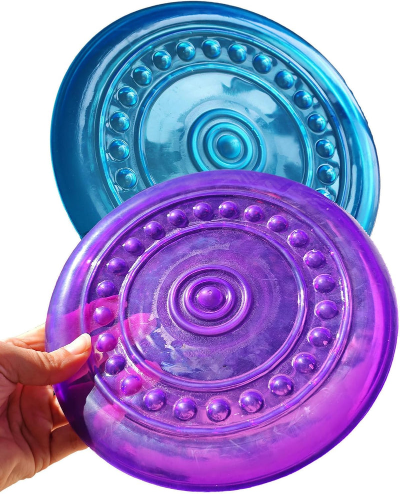 Dog Flying Discs Soft Teeth Cleanning Chew Toys,Rubber Material, Durable, Indestructible,2 Pack,18.5cm,90g,Blue and Purp