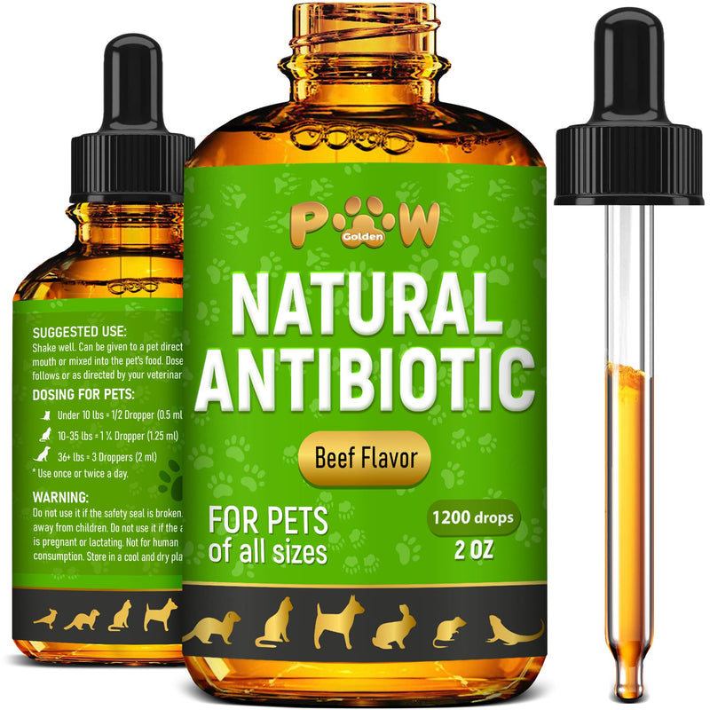 Antibiotics for Dogs | Antibiotics for Cats | Herbal Supplement for Digestion, Breathing, Urination | for Infections, Cough, Allergies | Beef Flavor & Cranberry | for All Pet Breeds | 2 Oz