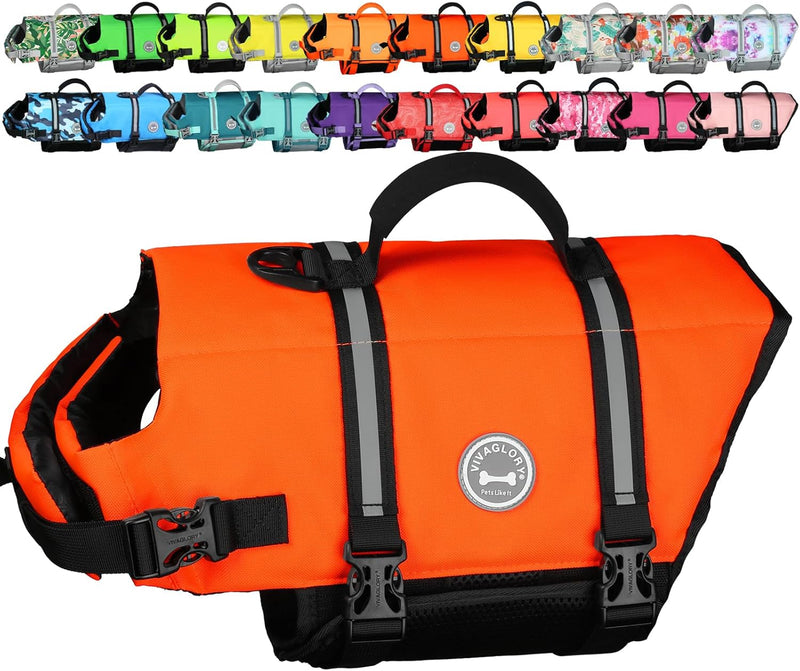 VIVAGLORY Dog Life Vest Rip Stop Dog Swim Vest, L