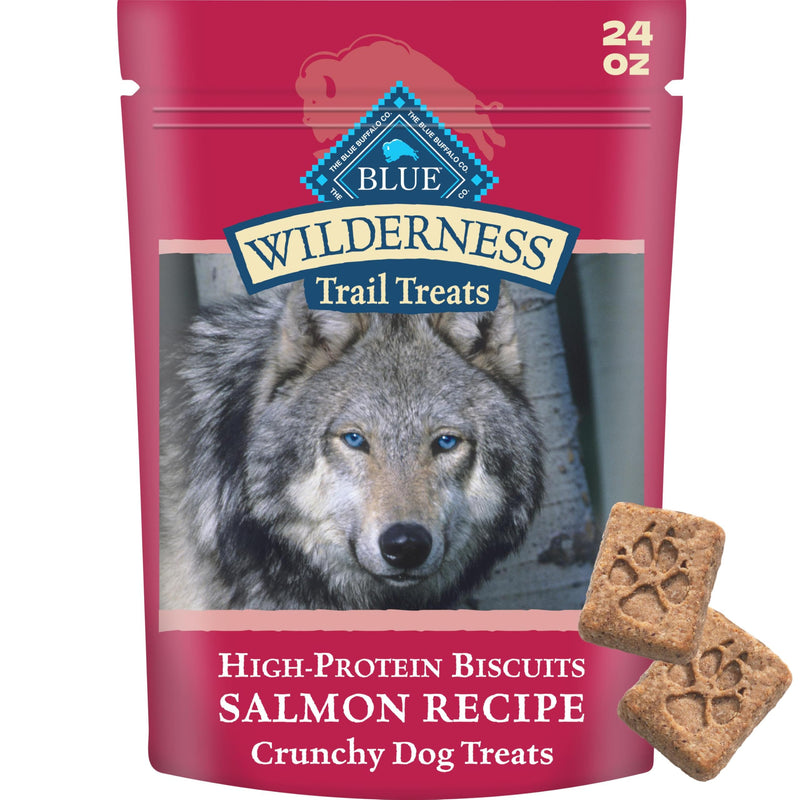 Blue Buffalo Wilderness Trail Treats Crunchy Dog Biscuits, Grain-Free and High-Protein Dog Treats Made with Natural Ingredients, Salmon Recipe 24-oz Bag