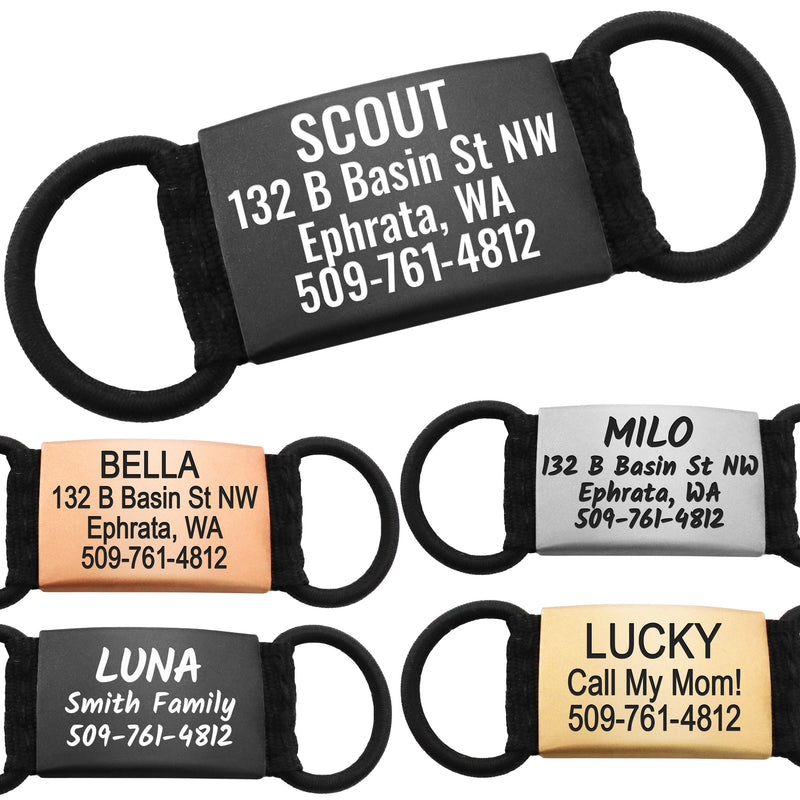 GoTags Silent Personalized Engraved Pet ID Dog and Cat Tags, Jingle Free Quiet Custom Name Tags (Black, Large)