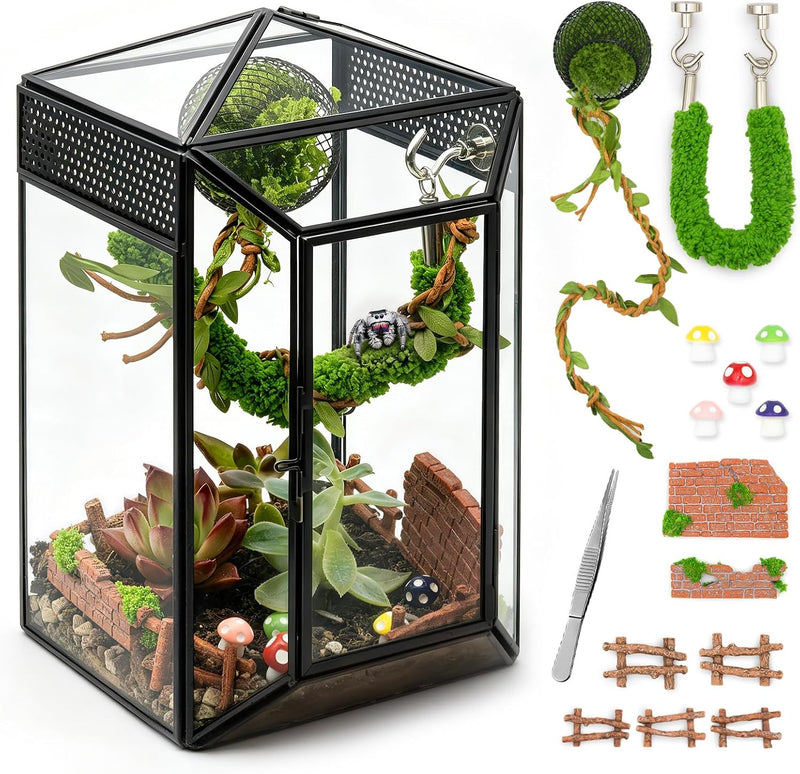 Glass Jumping Spider Enclosure Kit, 5.1 x 4.1 x 7.6 in Gothic Tank