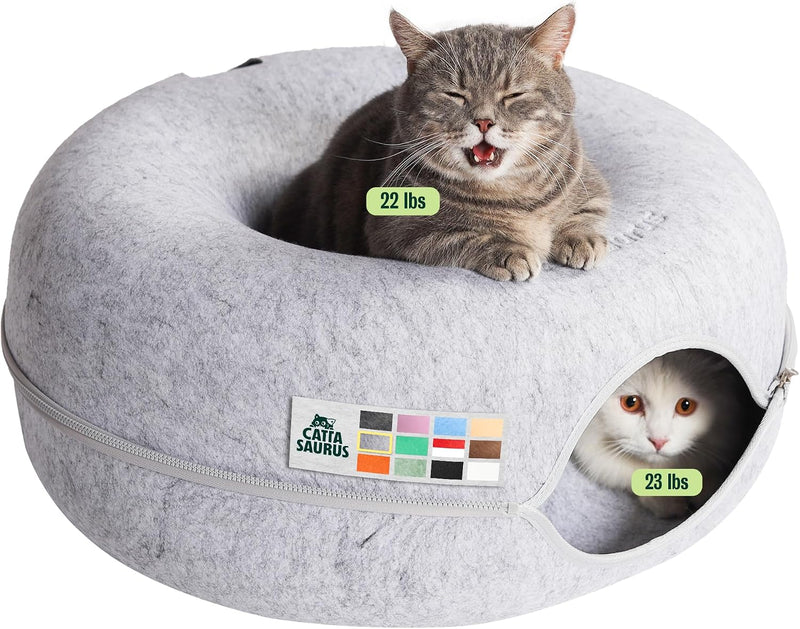 Peekaboo Cat Cave Donut for Multiple & Large Cats up to 30-45 lbs, 3-in-1 Self Warming Cat Bed, Tunnel & Scratcher for I