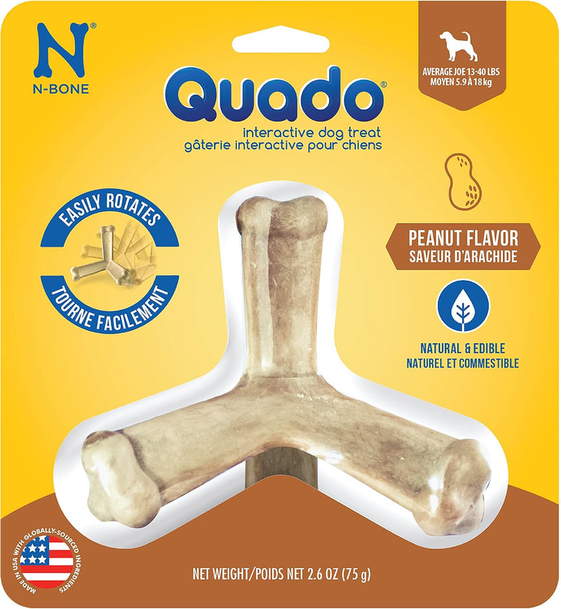 N-Bone Quado Edible Interactive Dog Chew, Peanut Butter Flavor, Easy Grip Design, Organic Dog Chew Good for Oral Health,