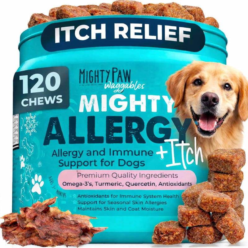 Mighty Paw Dog Allergy Chews, Itch Relief & Immune Support, 120ct