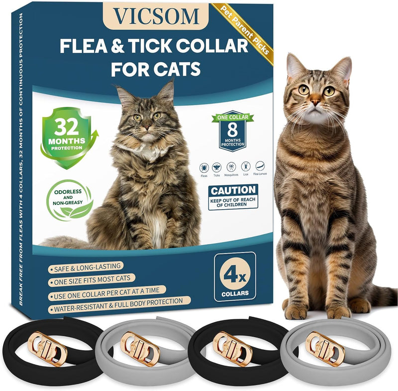 VICSOM Flea Collar for Cats, Flea and Tick Prevention for Cats, 4 Pack