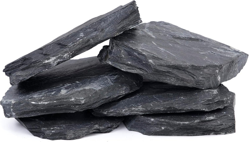 6.1-8.1 Inches Natural Slate Rock, 6 PCS Large Flat Aquarium Stones for Aquascaping, Terrariums, Reptile Tanks & Aquariu