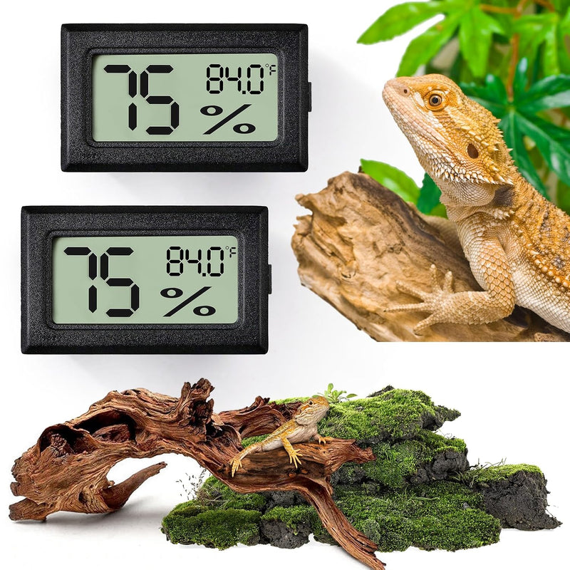 Reptile Thermometer and Humidity Gauge,2PCS Digital Hygrometer Adhesive Reptile Terrarium Hydrometer,Bearded Dragon Tank