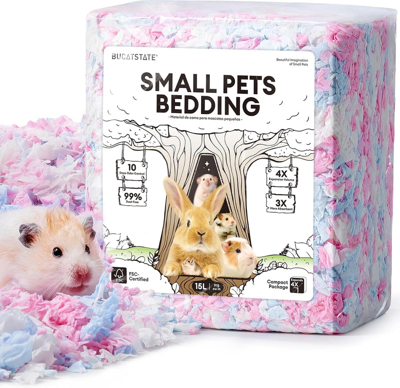 BUCATSTATE Hamster Bedding 15L, Truly 99% Dust-Free Small Animal Paper Bedding Odor Control, Cozy Hamster Litter for Rab
