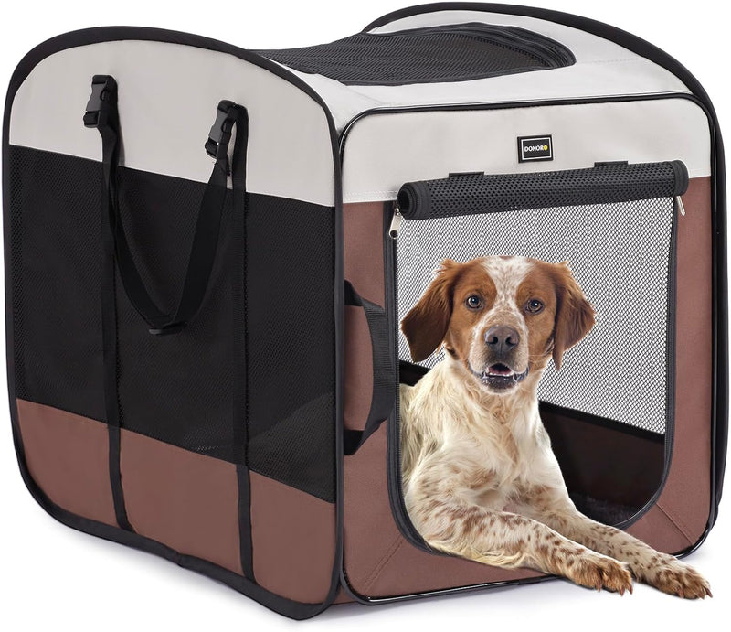 DONORO Dog Kennels and Crates for Medium Dogs, Portable Pop Up Indoor Pet Cage with Sturdy Wire Frame, Collapsible Trave