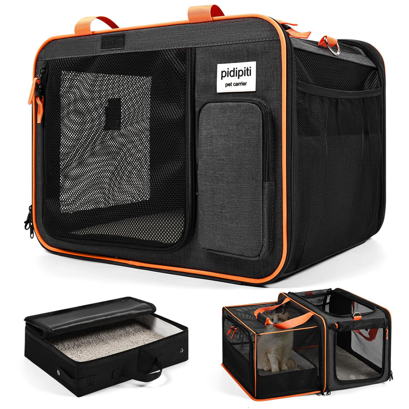 Pidipiti 20 x 14 x 14 Expandable car Travel Carrier for 1 Small-Medium cat,with a Portable Leakproof Litter Box