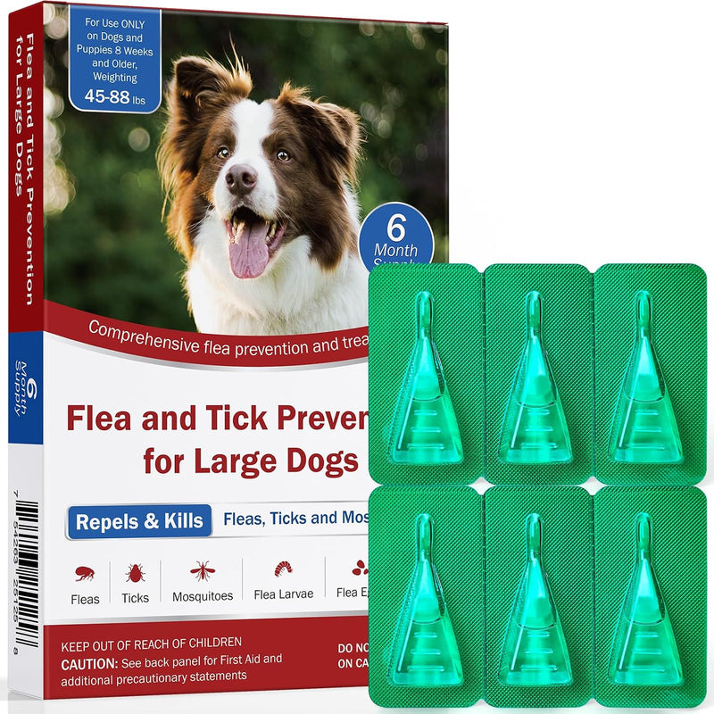 Flea and Tick Prevention for Dogs, 6-Month Supply, Large Dog Flea, Tick & Mosquito Control, Repellent, 44–88 lbs, 24-Hou