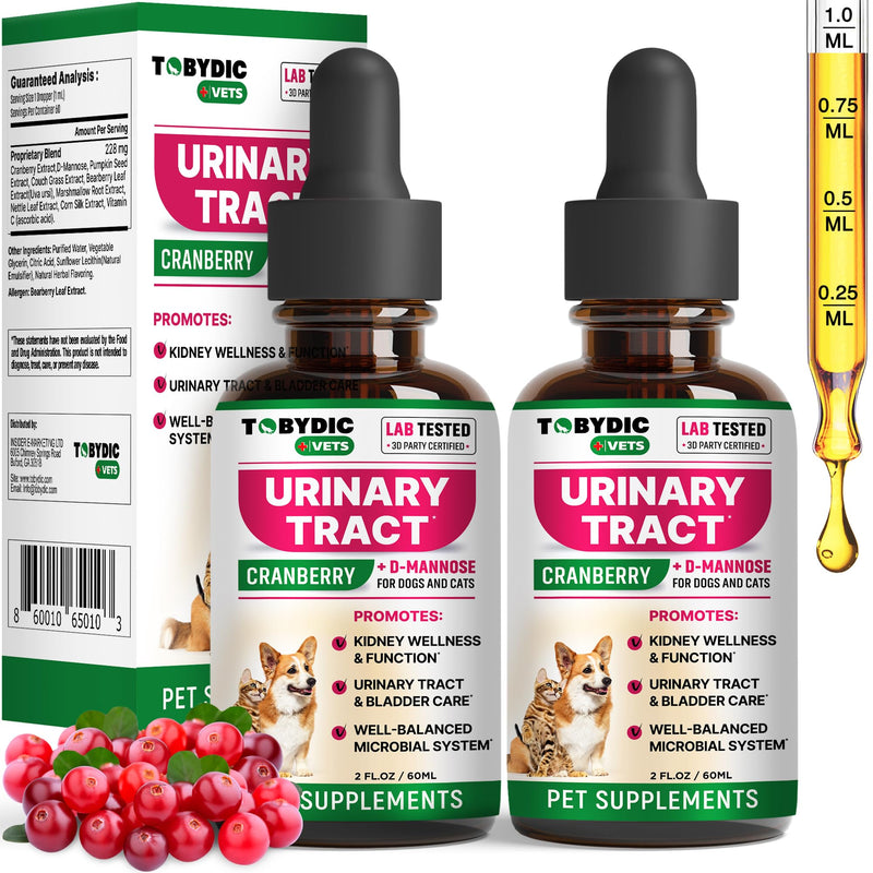 Cat & Dog Natural UTI Support & Urinary Tract Infection Treatment with Cranberry - Kidney + Bladder Support Supplement - Best for Urine Incontinence - Pet Renal Health (2 Pack (60ml + 60 ml))