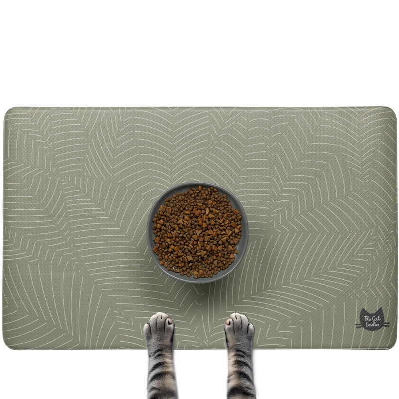 The Cat Ladies Cat Feeding Mat - Waterproof & Dishwasher Safe Small Pet Eating Placemat - Cat & Dog Food Mats for Food and Water Bowl - Protect Floors from Mess - Tropical Leaves