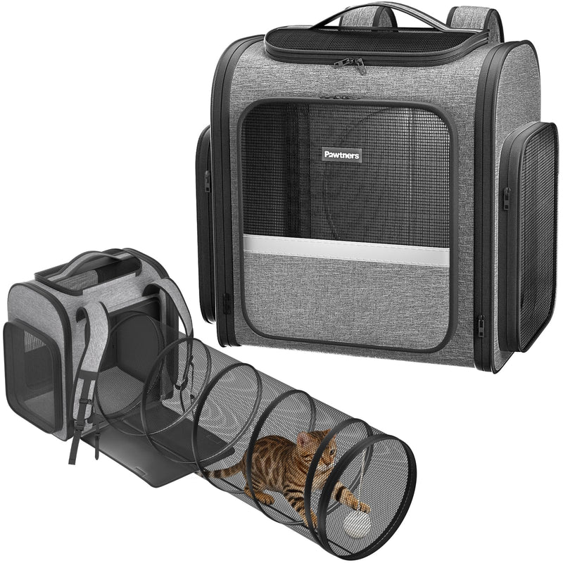 Cat Backpack with Detachable Play Tunnel, 2 in 1 Cat Tunnel Backpack Suitable for Carrying & Playing, Expandable Dog Backpack for Small Medium Kitten Puppy, Suitable for Travel Hiking Camping