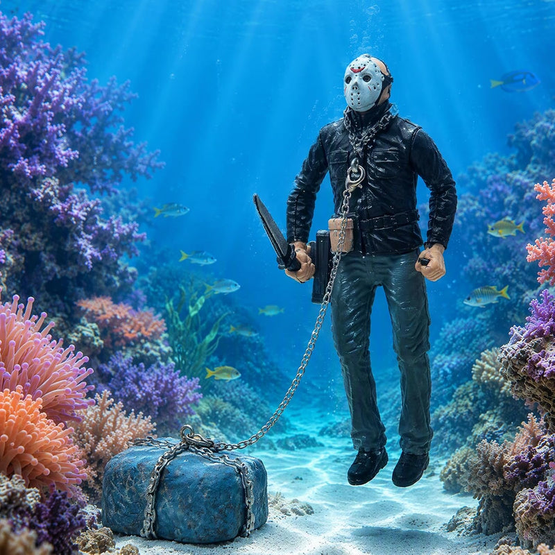 Uniclife Floating Halloween Fish Tank Decor, Masked Horror Figure Rock Base