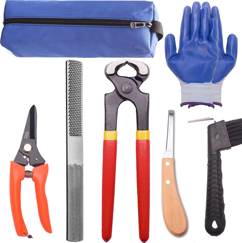 8 inch Farrier Tool Kits (7 Piece) Mini Rasp Hoof File Goat Pig Equine Metal Shears Professional Farriers Hoof Nipper Cu