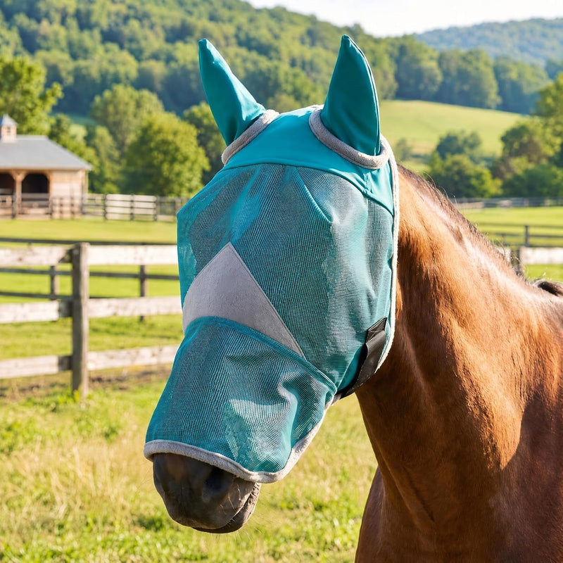 Horse Fly Mask with Ears - UV Protection, Breathable Mesh, Soft Edging for Comfort, Adjustable Fit for Horses & Ponies -