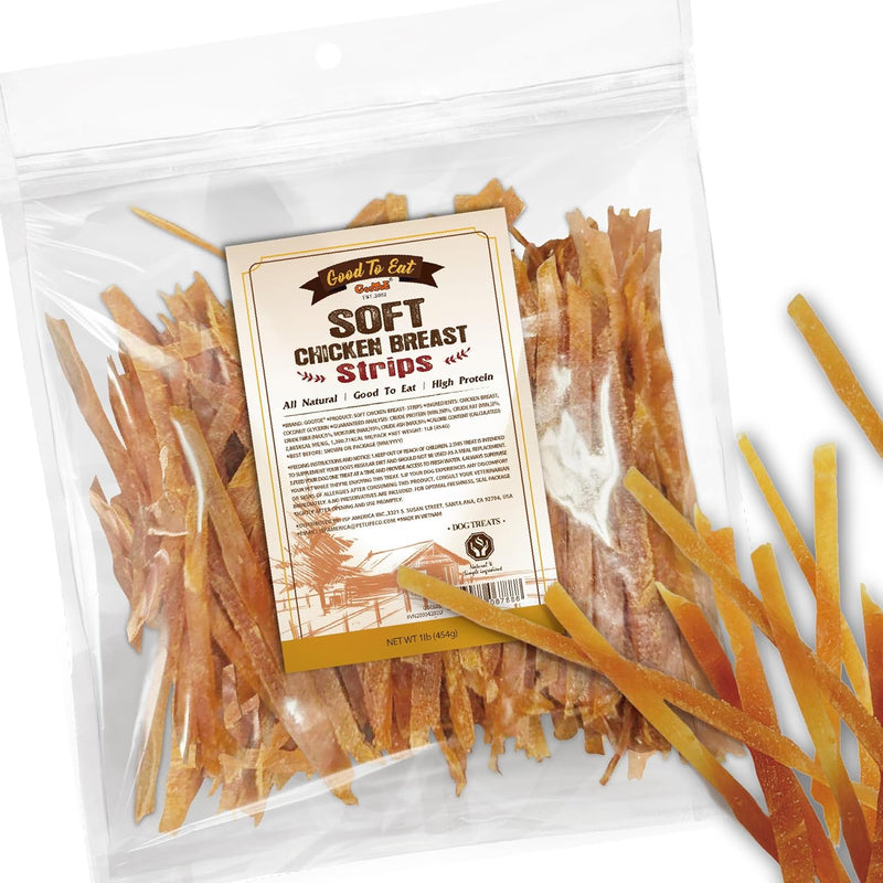 Gootoe Soft Chicken Dog Treats, All-Natural Chicken Breast Strips, 1 lb