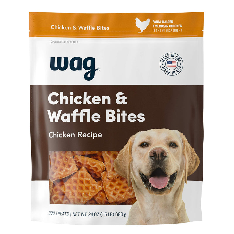 Amazon Brand - Wag Dog Treats, Chicken and Waffle Bites, 24 oz Resealable Pack of 1
