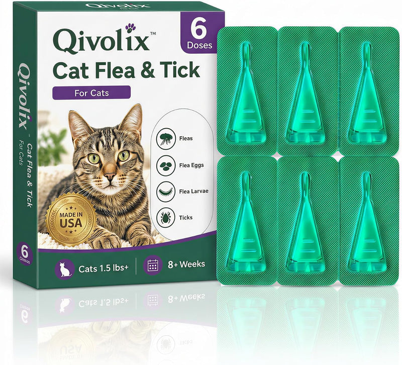 Natural Cat Flea & Tick Topical Care, Long-Lasting Waterproof Formula, Cats & Kittens Over 1.5 lbs and 8 Weeks, 6 Doses