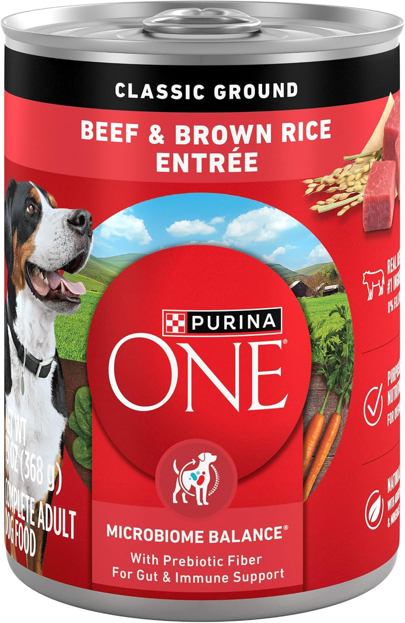 Purina ONE Classic Ground Beef & Rice Wet Dog Food, (12) 13 oz Cans
