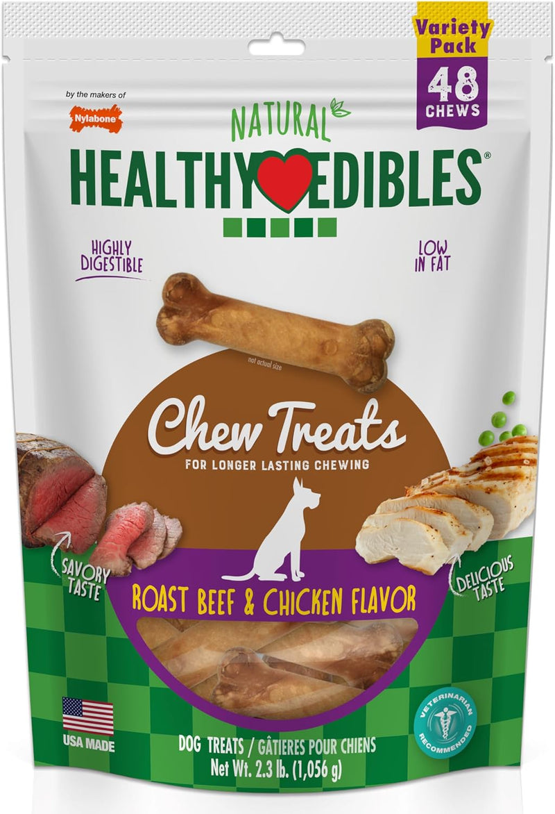 Nylabone Healthy Edibles Dog Treats, Roast Beef & Chicken Flavor, 48 Count