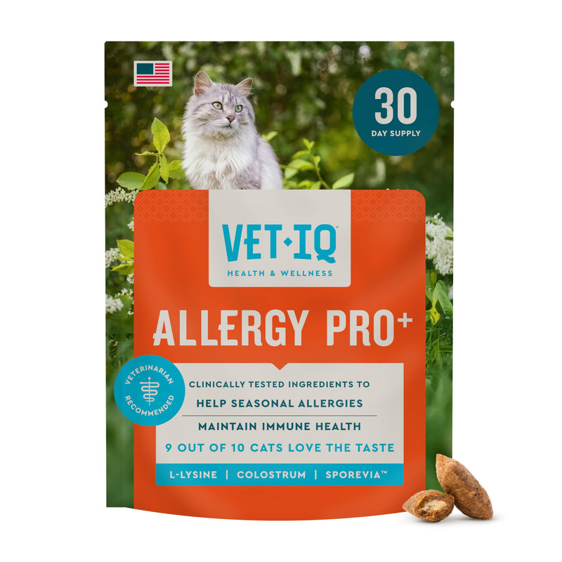 VetIQ Allergy Pro+ Relief, Cat Allergy Treats, Supplement & Vitamins with Probiotics, Fish Oil, Tart Cherry, Skin & Coat Support, Sneezing & Itching Relief, Seasonal Allergies, 3.7oz