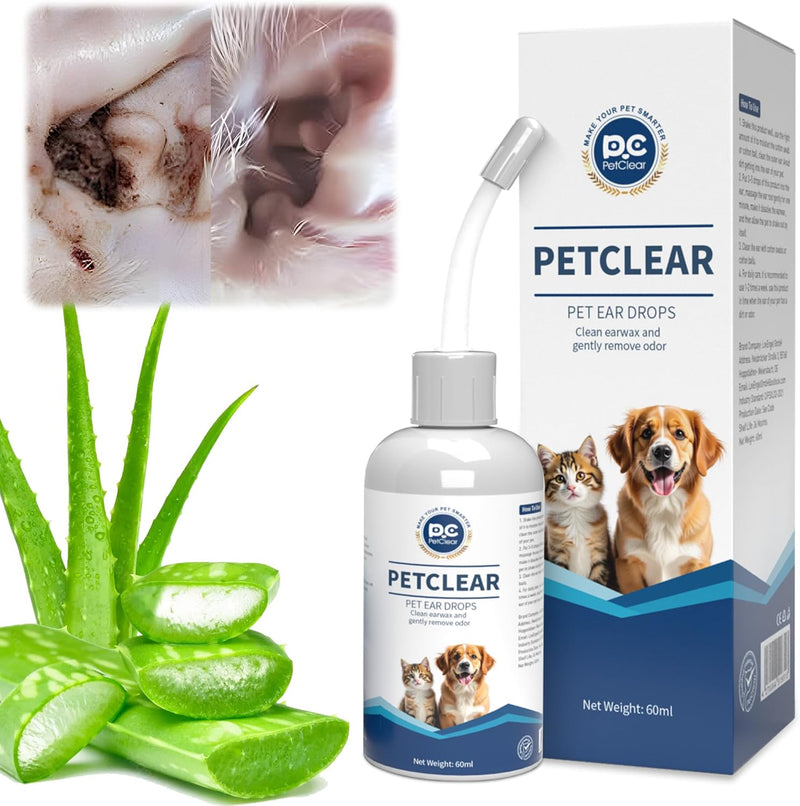 Dog Ear Cleaner, Contains Aloe Vera, Relieves Itching, Removes Earwax Buildup, Debris, Odors, Non Irritating, with Exten