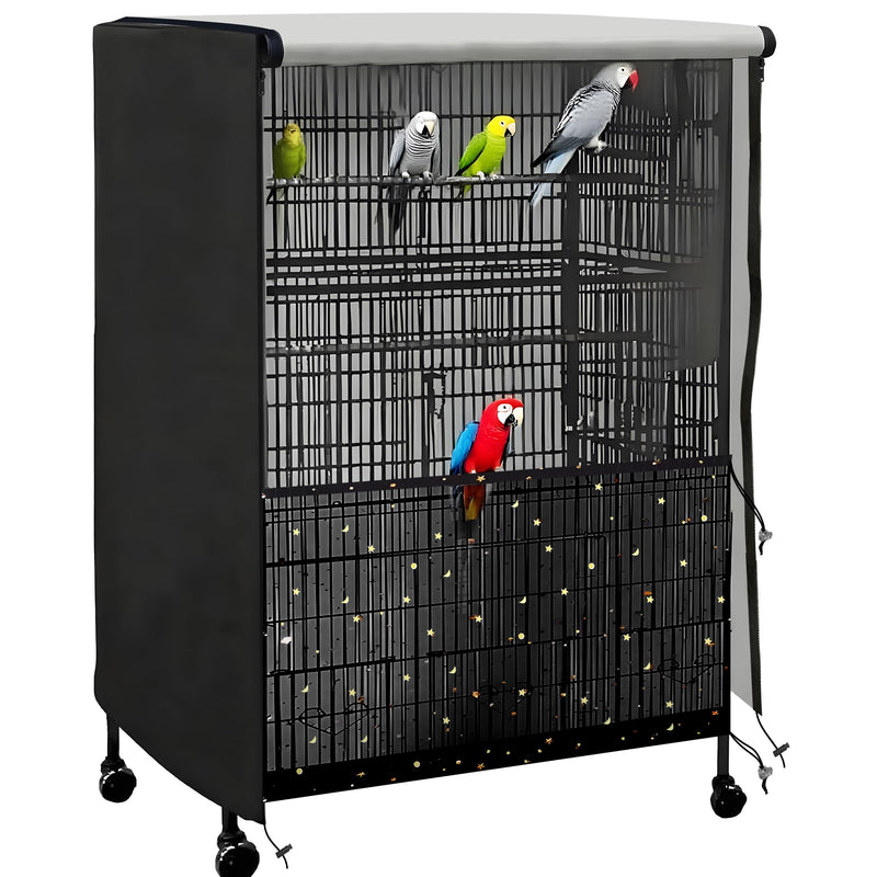 Universal Bird Cage Cover,Pet Cage Cover,100% Shading Oxford Cloth with PU Coating Layer,Good Night for Small Animals,Adjustable Soft Airy Nylon Mesh Net for Round Square Cages (Black, 35×25×47in)