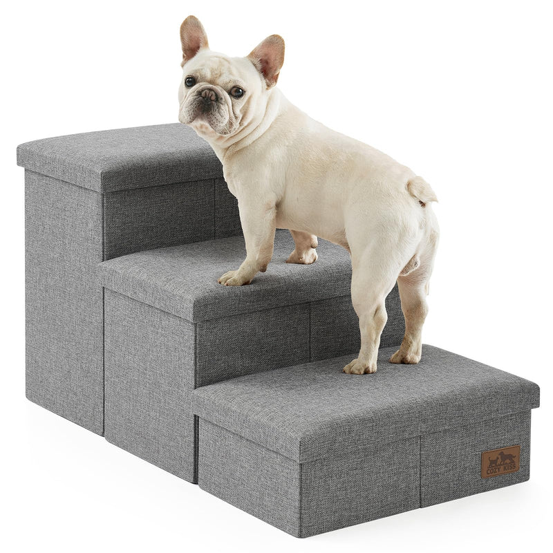 Dog Stairs with Storage, 3-Step Wider Sturdy Dog Steps for Small/Medium/Large Dogs and Older Cats, Folding Doggie Ramp for Bed/Couch/Car Hold Up to 180 lbs (16.7