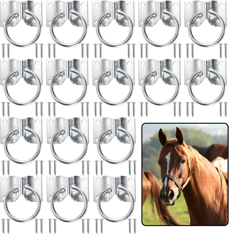 Cididu 16 Pack Cross Tie Ring for Horse, Block Tie Ring with Screws, Wall Mount Horse Tie Ring, Stainless Steel Hitching