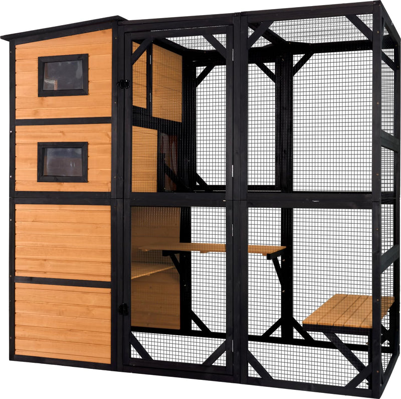 Aivituvin Large Cat Catio 4 Tiers Cat Enclosures House for Outdoor Indoor Cats with Weatherproof Roof, 3 Resting Rooms, 3 Platforms, 5 Windows 70