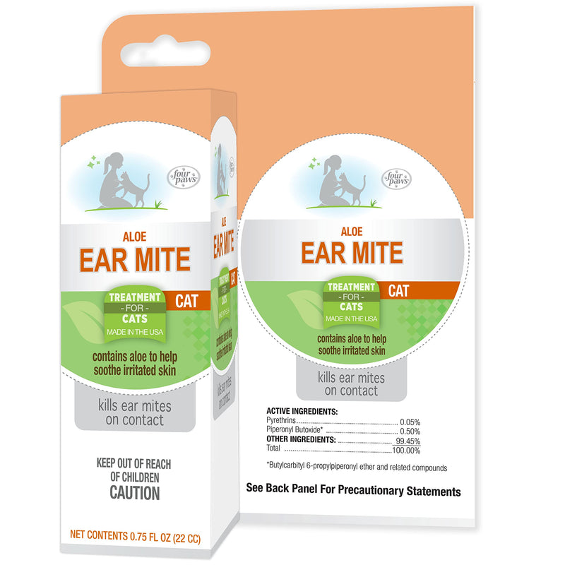 Four Paws Healthy Promise Soothing Aloe Ear Mite Remedy Solution for Cats, Odor Reducing & Itch Relief, 0.75 Fl. Oz.