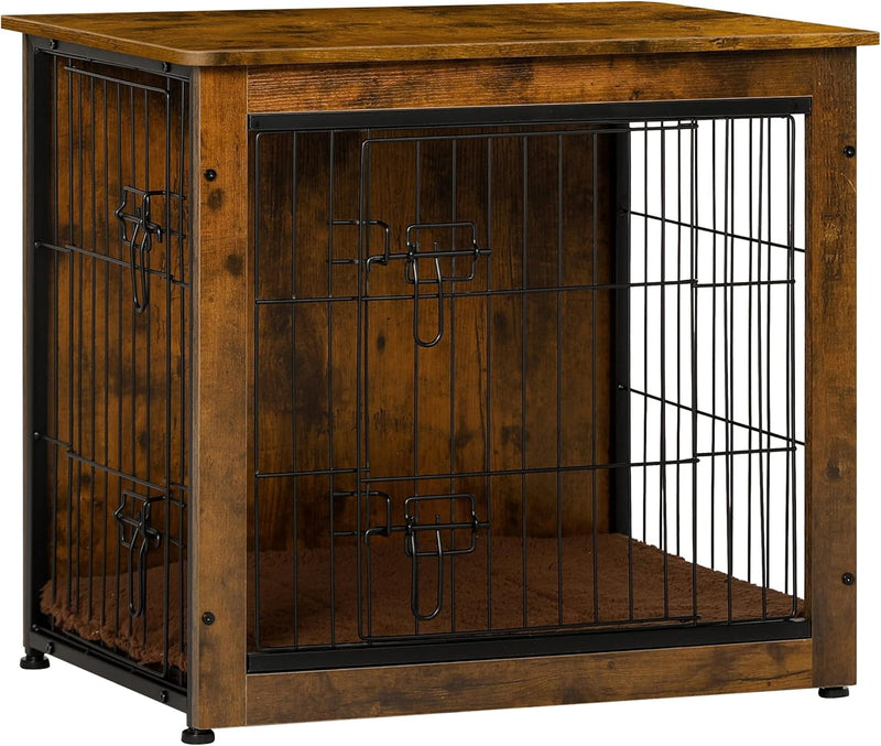 DWANTON Dog Crate Furniture with Cushion, Wooden Kennel Table with Double Doors, Indoor Dog House, Small/Medium/Large/Extra Large Size, 27.2