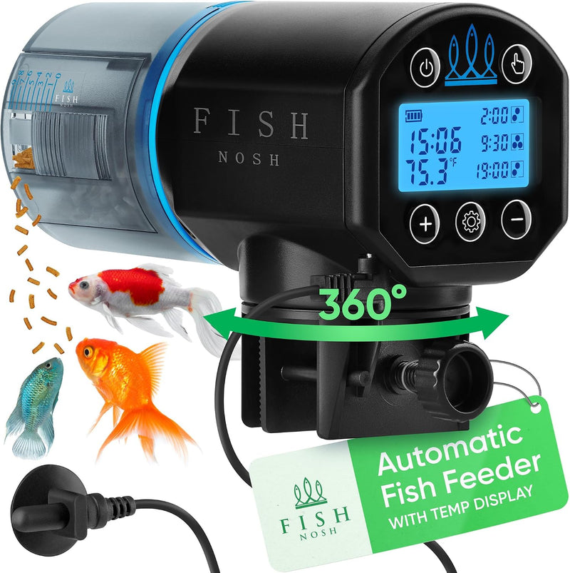 FISHNOSH Automatic Fish Feeder for Aquarium with Digital Thermometer - 2026 Auto Fish Food Dispenser Programmable, Vacat