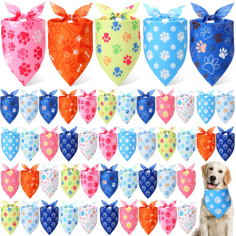 Weewooday 50 Pcs Paw Print Dog Bandanas Bulk for Dogs Soft Bibs Adjustable Triangle Summer Pet Bandana for Small Medium Large Costume(paw Pattern, 25.6 x 17.7 x 17.7 Inch)