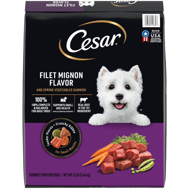 Cesar Small Breed Dry Dog Food for Small Dogs, Filet Mignon Flavor and Spring Vegetables Garnish, 12 lb Bag