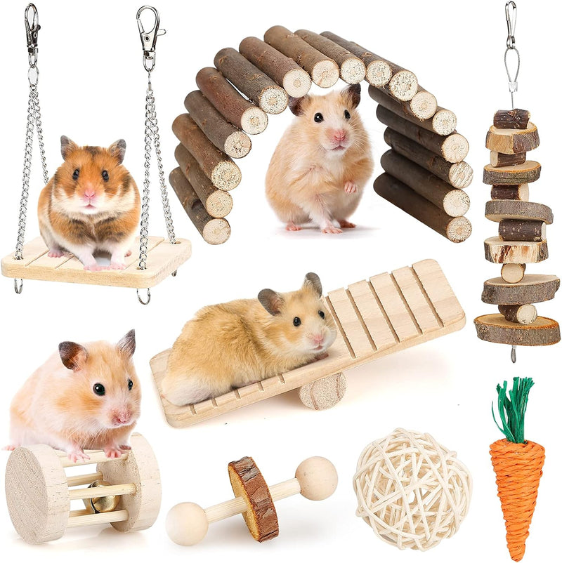 Hamster Chew Toys Set Small Animal Molar Toys Teeth Care Wooden Accessories for Guinea Pigs,Chinchillas,Gerbils,Mice,Rat