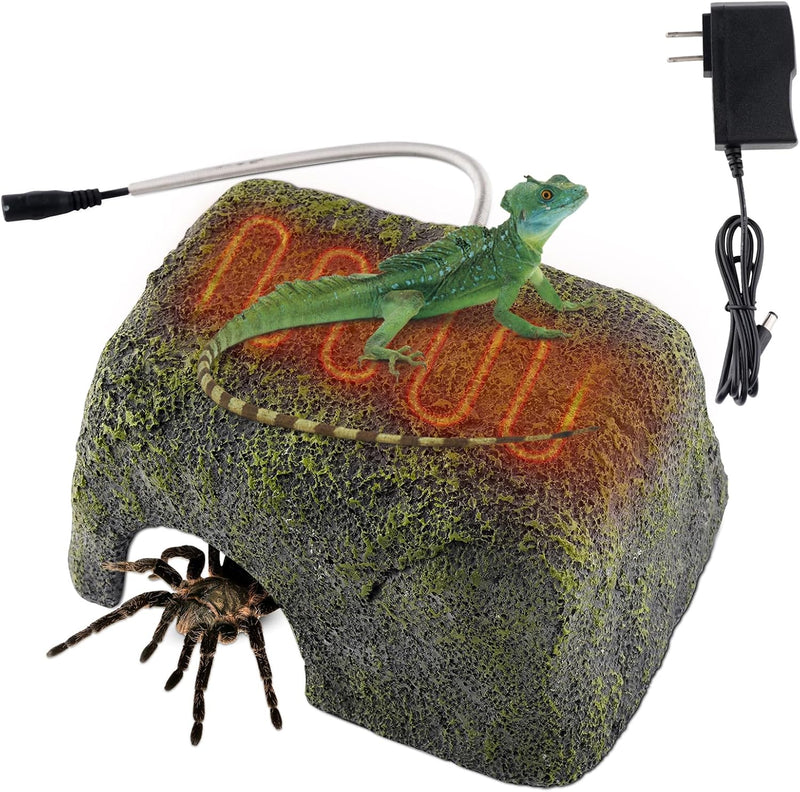 Reptile Heated Rock Bearded Dragon Basking Platform with Hide Cave,12V Thermostatic Heat Rocks Reptiles Habitat Decor Ac