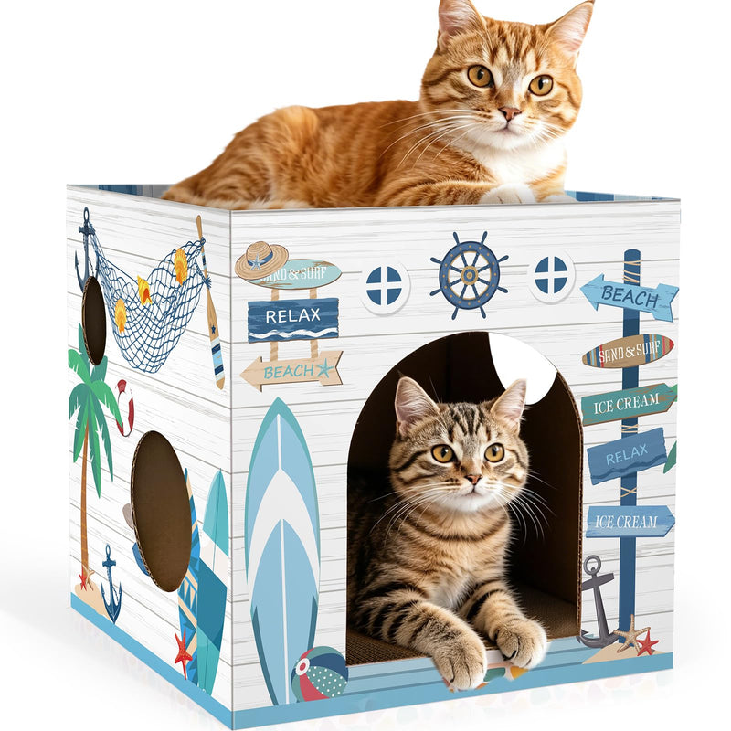 Cinrobiye Cardboard Cat House with 2 Pcs Scratching Pad,Pet Hideaway Cave Board Bed Playhouse Condo Box Decor Small Animals Scratcher Bed for Indoor Cats Kittens Rabbits Bunny