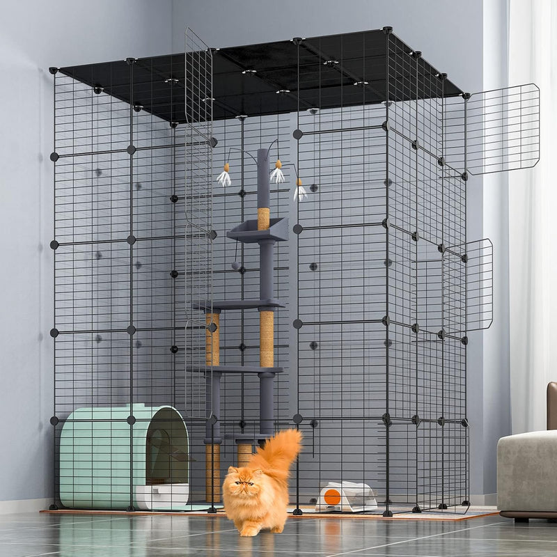 Oneluck 5-Tier 69 Inch Large Cat Cages DIY Cat Playpen Detachable Metal Wire Kennels Cat Crate Exercise Extra Place Idea