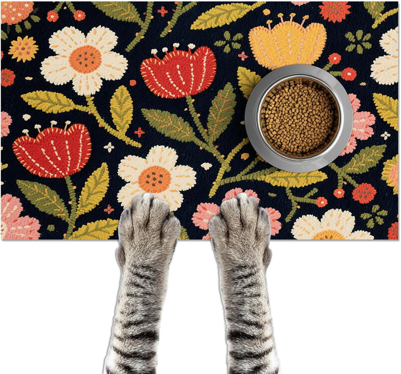 HOMETITUTE Pet Food Mat Floral Print Bowl Placemat 20 x 12 Inch