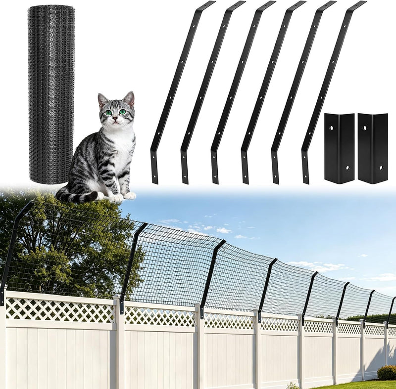 Cat Fence Outdoor Barrier 33FT, Cat-Proof Fence Topper System