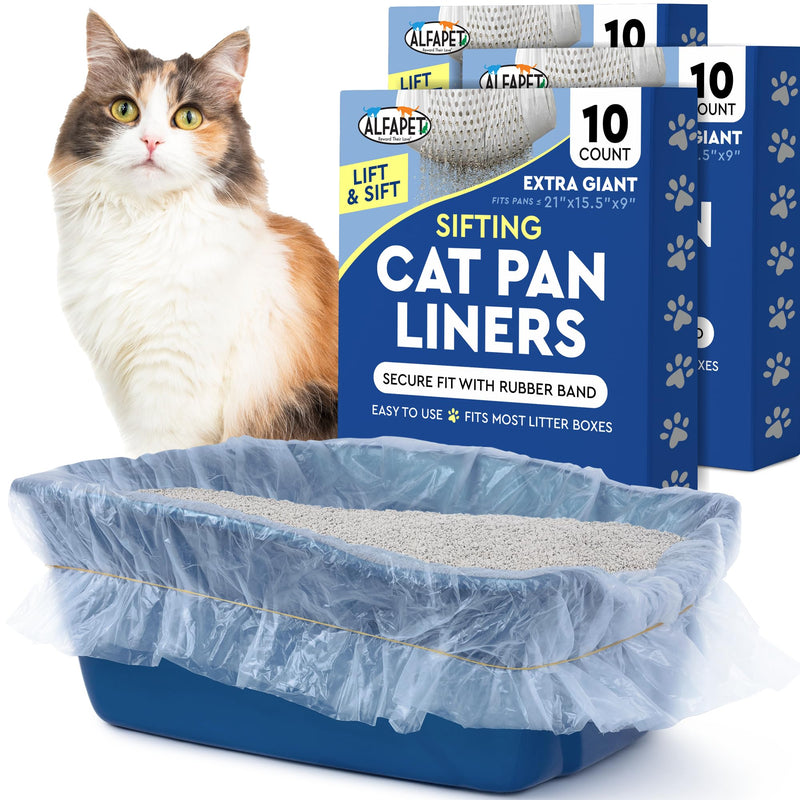 Alfapet Original Sifting Cat Litter Box Liners - Extra Giant 30 Count - Tear-Resistant Cat Litter Bags - Waterproof Kitty Litter Liners - Fits Almost All Litterbox Pan Sizes, 40