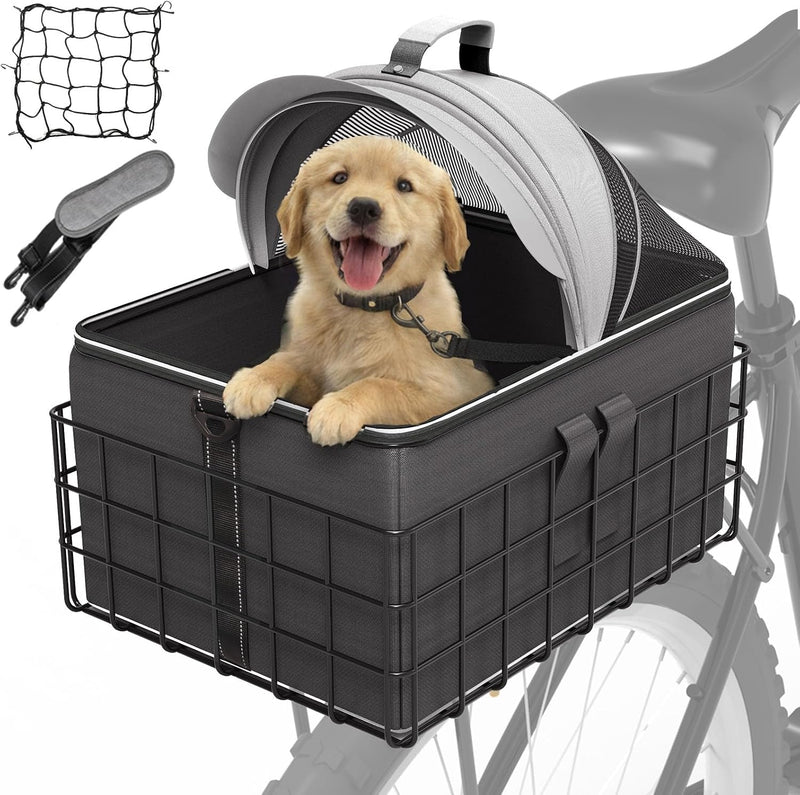 YEEGO DIRECT Dog Bike Basket for Rear Rack, 2-in-1 Pet Carrier & Cargo Basket, Detachable Dog Carrier for Bicycle with S