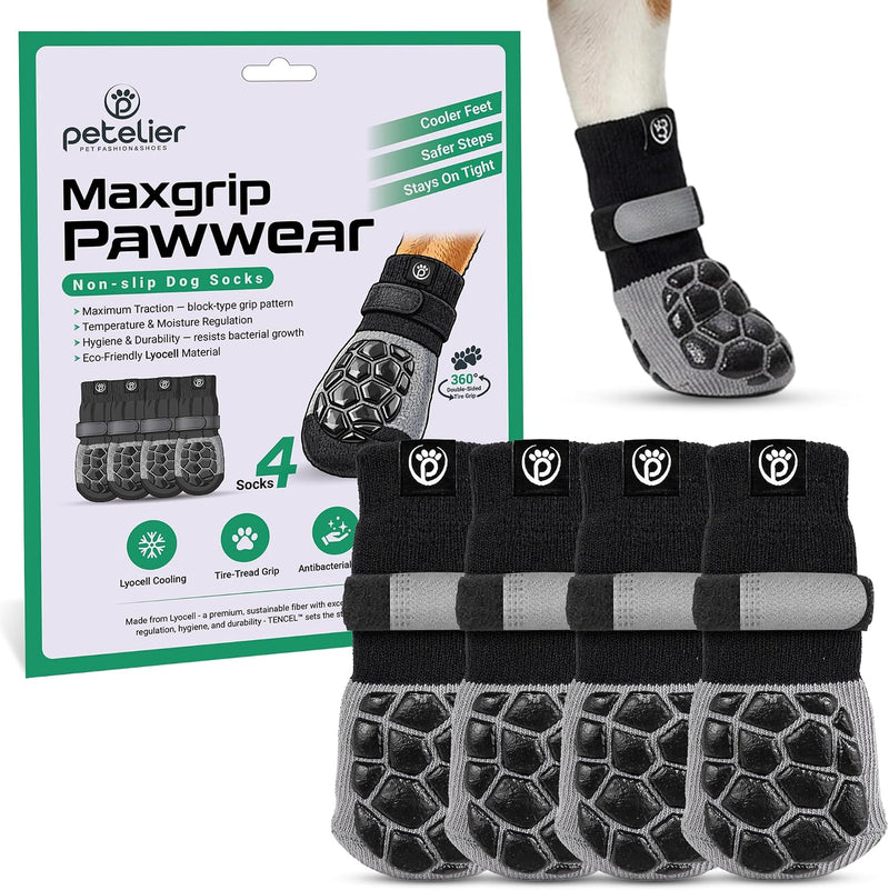 MaxGrip PAWWEAR Anti‑Slip Dog Socks | Dual‑Side Traction Grip, Block‑Pattern Max Stability | Breathable Lyocell Fabric |