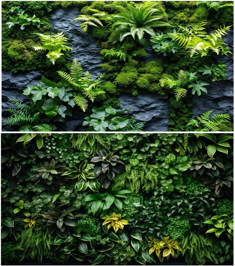 2 Packs Rock Wall Reptile Tank Background Lush Green Tropical Leaves Aquarium Background Nature's Embrace Tropical Green